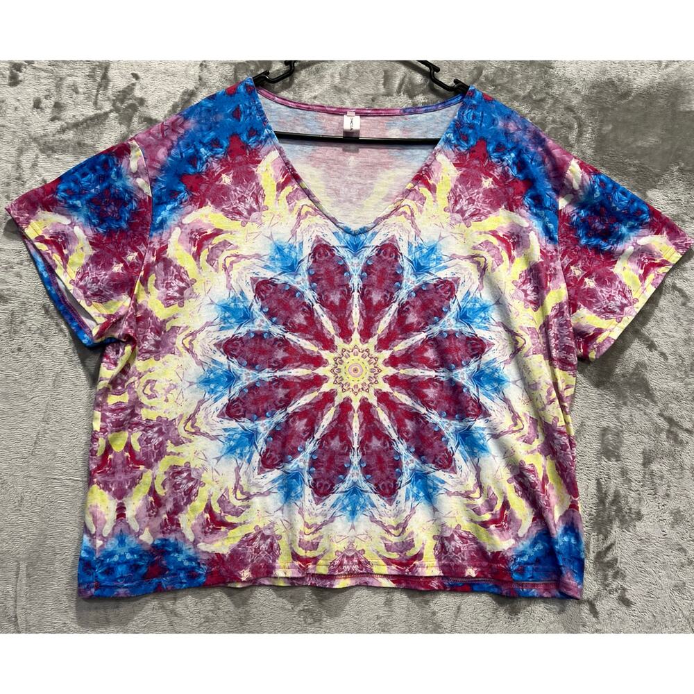 Women’s Vibrant Top Tie-Dye Mandala T-shirt Size 3XL Casual Tee Short Sleeve